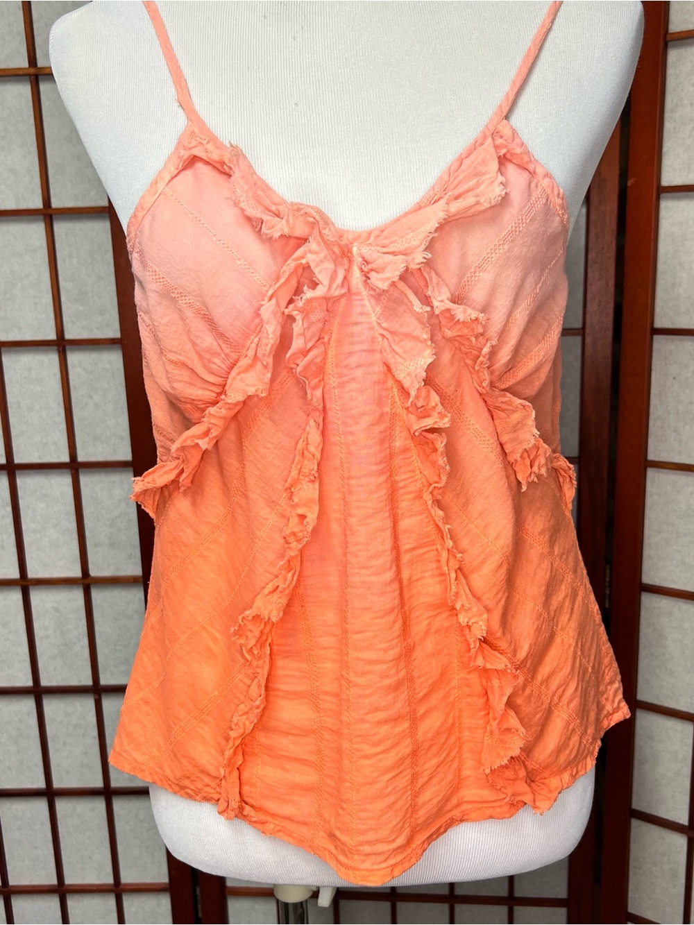 Women’s Ruffled Spaghetti Strap Tank Top - Coral Orange